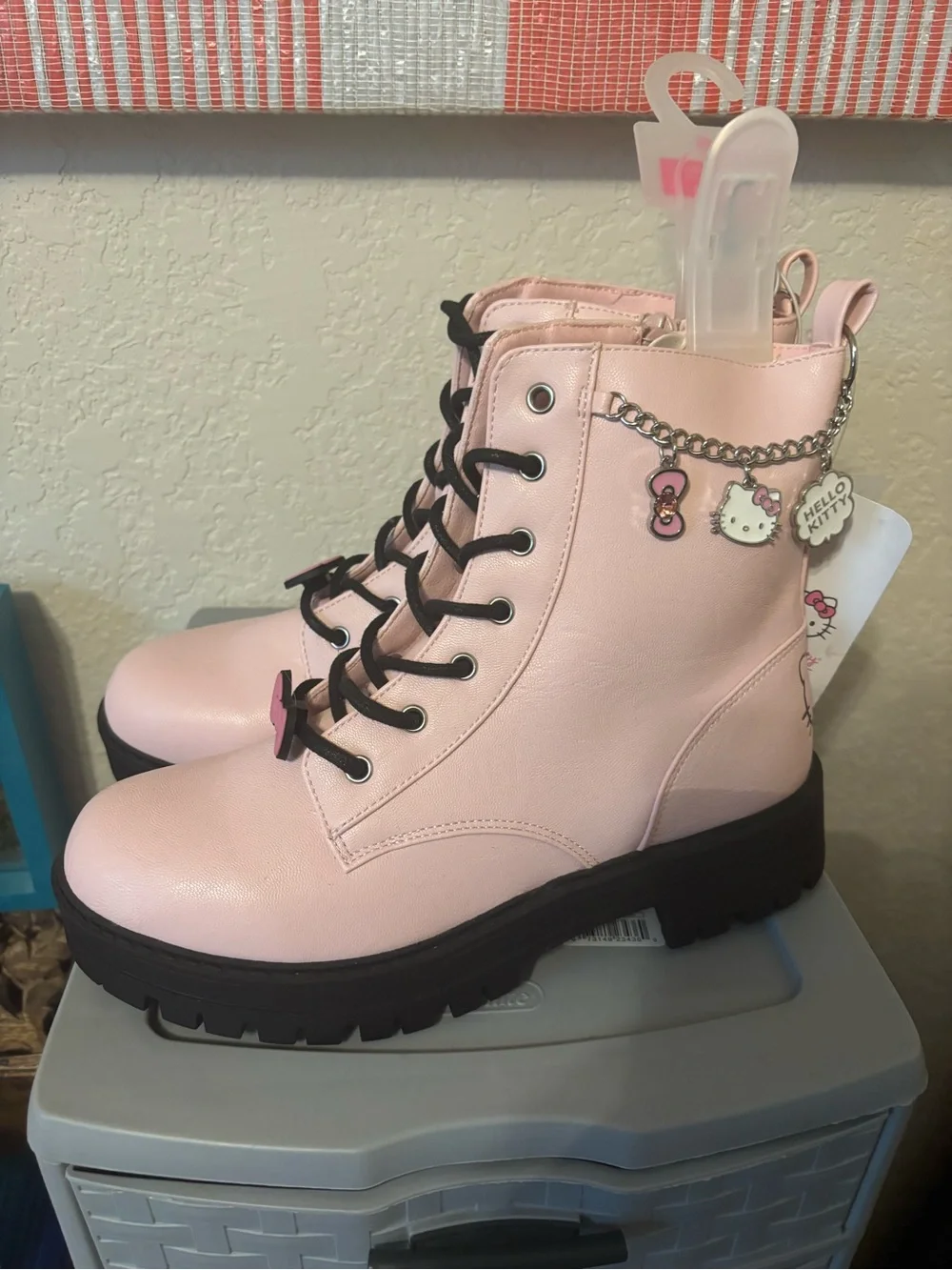The Children's Place Hello Kitty  Pink Combat Boots with Bow Charms